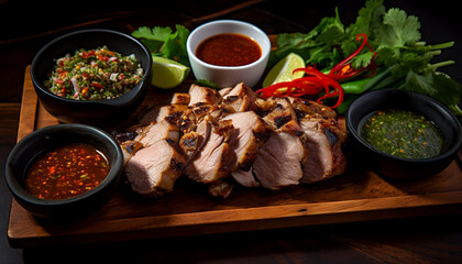 Add a kick to your taste buds with our Thai-Style Marinated Grilled Pork with Spicy Dipping Sauce and Soup Recipe - perfect for a delicious and flavorful meal!