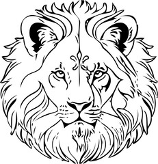 lion head vector illustration, lion head logo, Silhouette of a lion, line art, Mascot, tattoo