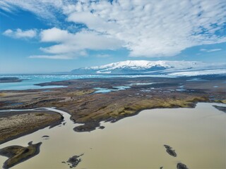 Widok na góry i lodowiec, Islandia
