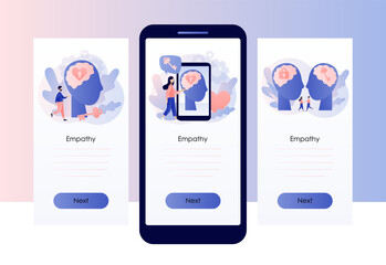 Empathy and emotional connection. Emotional Intelligence. Psychology concept. Communication skills. Screen template for mobile, smartphone app. Modern flat cartoon style. Vector illustration