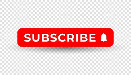Red subscribe button with bell icon. Vector illustration