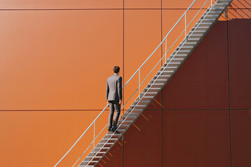 business man climbing up stairs. Career progress concept. Generative AI