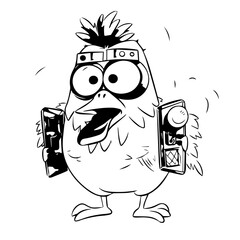 cartoon chicken with radio vector illustration