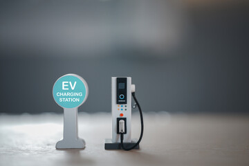 EV charging station for electric car in concept of green energy and eco power produced from...