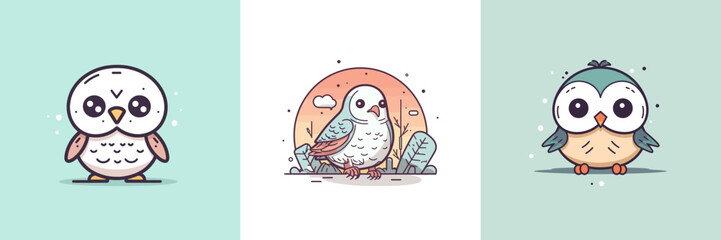 Cute Eagle falcon bird set collection kawaii cartoon illustration