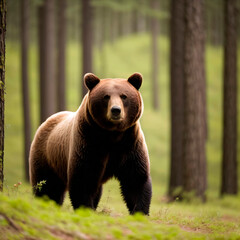 Obraz premium Brown bear in the forest. Generative AI