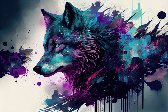 Beautiful wolf in purple til tones Generative AI