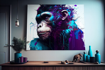 Beautiful monkey in purple til tones Generative AI