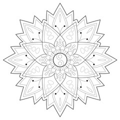 Interior coloring book page. Circular pattern in mandala form. Henna tatoo mandala. Mehndi style. Decorative pattern in oriental style.	