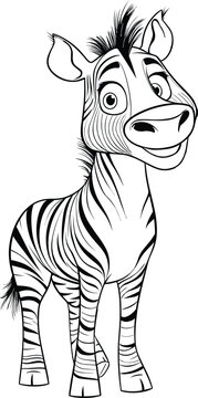 Cute little Zebra stands and smiles, vector illustration for Coloring pages,.isolated on white background 