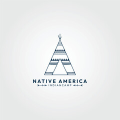 Fototapeta na wymiar indian camp line art logo native culture icon and symbol vector illustration design