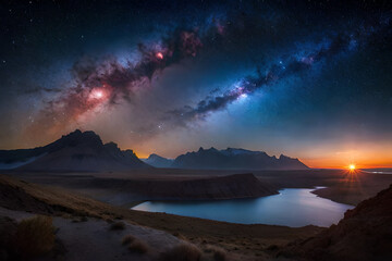 Fototapeta na wymiar spectacular nebulae night sky astrophotography , dreamy celestial environment and light , ethereal constellation, natural landscape
