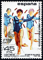 Postage stamp Spain 1985 hoop exercise, gymnastics