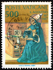 Postage stamp Vatican 1987 ecstasy of St. Augustine, fresco by Benozzo Gozzoli, Church of St. Augustine