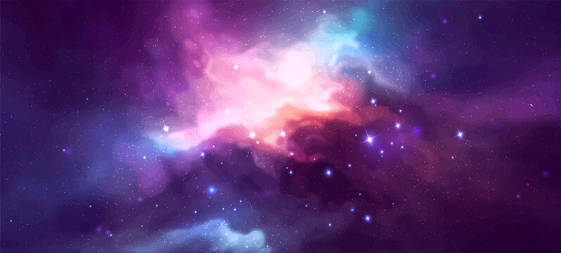 Vector space galaxy realistic illustration. Colorful nebula background