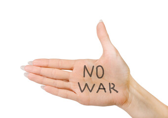 No war written on the palm of a woman's hand