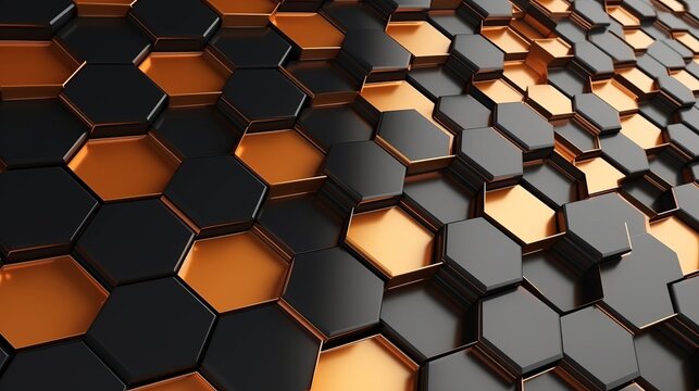 A black and orange hexagonal wall pattern created with Generative AI technology © NK
