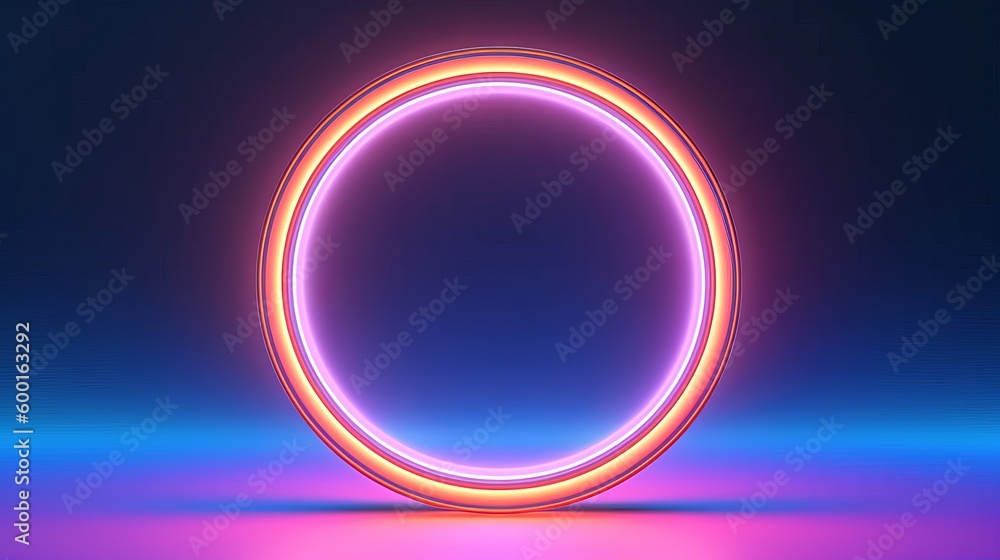 Poster a neon circle on a vibrant blue and pink gradient background created with generative ai technology