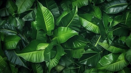 A lush foliage background with green leaves created with Generative AI technology