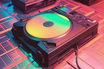 Fototapeta na wymiar Old computer diskette, 80s and 90s, retro style, colorful background, digital illustration. Generative AI