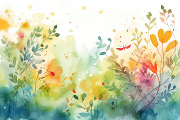 Fototapeta na wymiar Watercolor illustrations of spring flowers. AI technology generated image