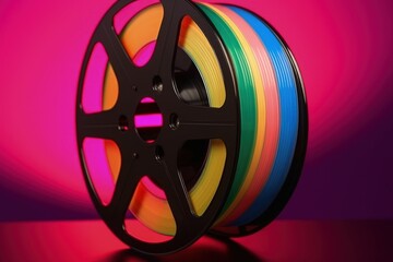 Old film reel, 80s and 90s, retro style, colorful background, digital illustration. Generative AI