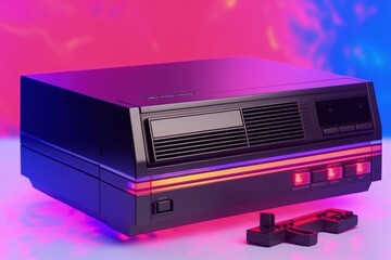 Old video game console, 80s and 90s, retro style, colorful background, digital illustration. Generative AI