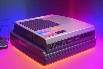 Old video game console, 80s and 90s, retro style, colorful background, digital illustration. Generative AI