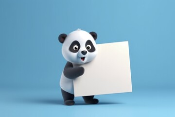 Naklejka premium Panda and white paper with space to write, warning concept, blue background, digital illustration. Generative AI