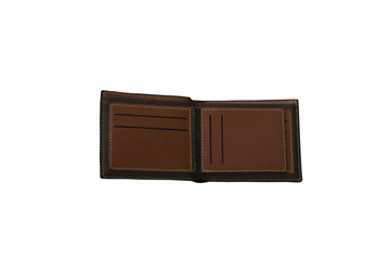 Top view of brown leather wallet on transparent background. PNG forma
