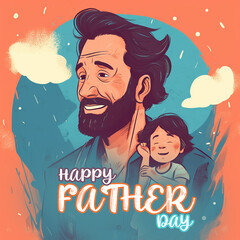 Hand drawn father day graphic illustration banner template copy space background. AI Generative 
