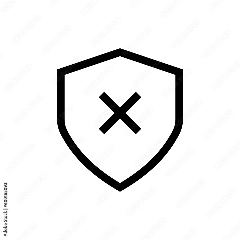 Aufkleber shield check mark icon or security ban shield protection icon with cross symbol, reject, false, wron