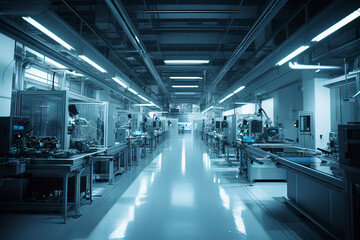 Intelligent factory production line. AI technology generated image