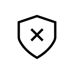 Obraz premium Shield check mark icon or security ban shield protection icon with cross symbol, reject, false, wrong, stop icons . line outline