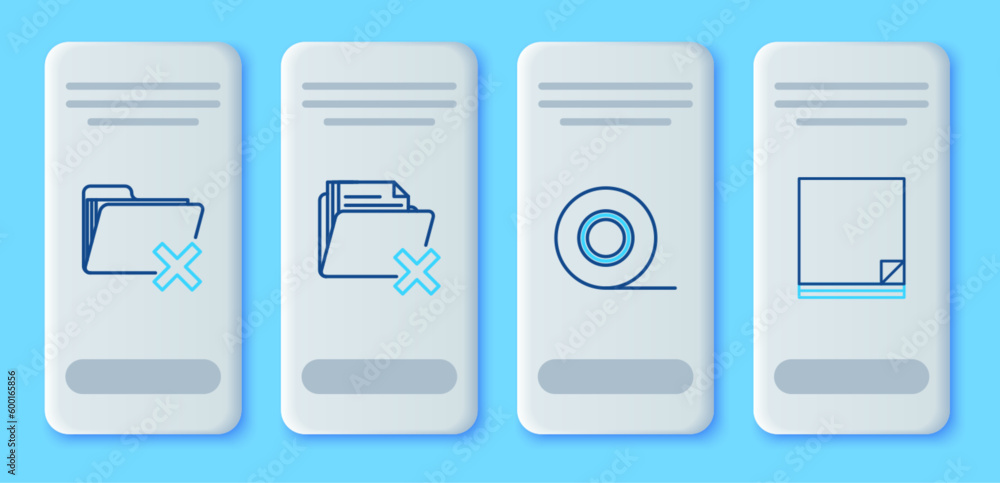 Poster set line delete folder, scotch, and file document icon. vector
