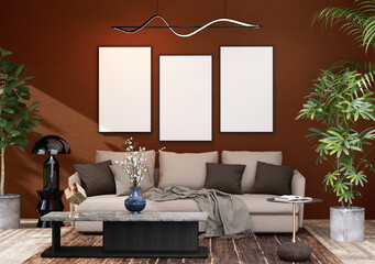 Mock up poster frame in modern interior fully furnished rooms