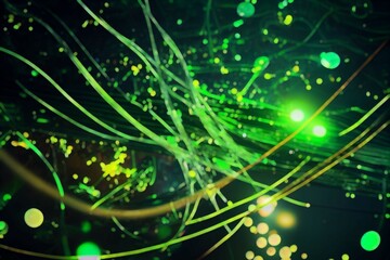 Fototapeta na wymiar Green neon speed light lines background. Fiber optic Technology. Futuristic wallpaper. banner. Illustration. Generative AI