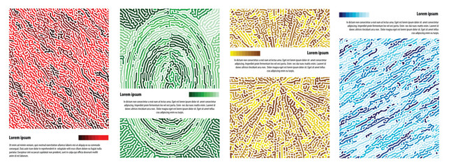 Abstract multicolour pattern thrre styles of reaction biology diffusion turing on white background poster cover design. Vector illustration.  
