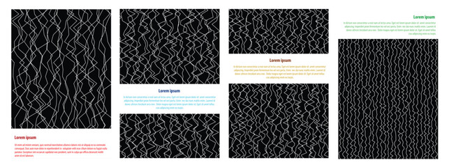 Set of 4 sizes abstract white tangled line on black background poster cover design. Vector illustration.  
