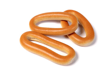 Dry bagels isolated on white, flour products