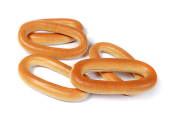 Dry bagels isolated on white, flour products