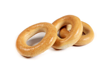 Traditional dry bagels isolated on white