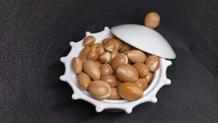 Some seeds of Argan on a Black Background