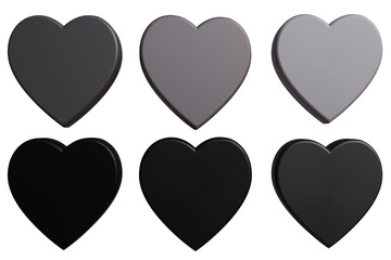 3D set of Gray and Black gradient hearts.