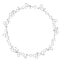 さくらんぼのフレーム白黒線画イラスト素材