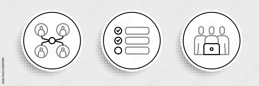 Aufkleber set line online class, and task list icon. vector