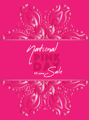 Banner for National Pink Day. Design in white and pink color with round abstract ornament.