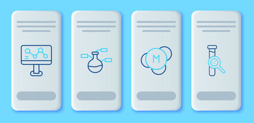 Set line Test tube and flask, Molecule, Chemical formula and icon. Vector