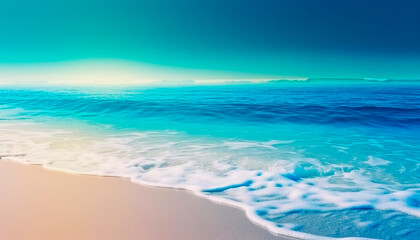 Fototapeta na wymiar summer beach background with blue sea. High quality illustration Generative AI