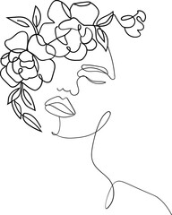 Line art woman with flowers